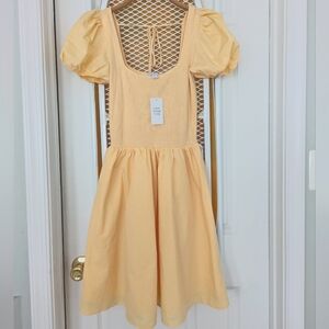 NWT BUTTER YELLOW Puff Sleeve Mixed Media Dress